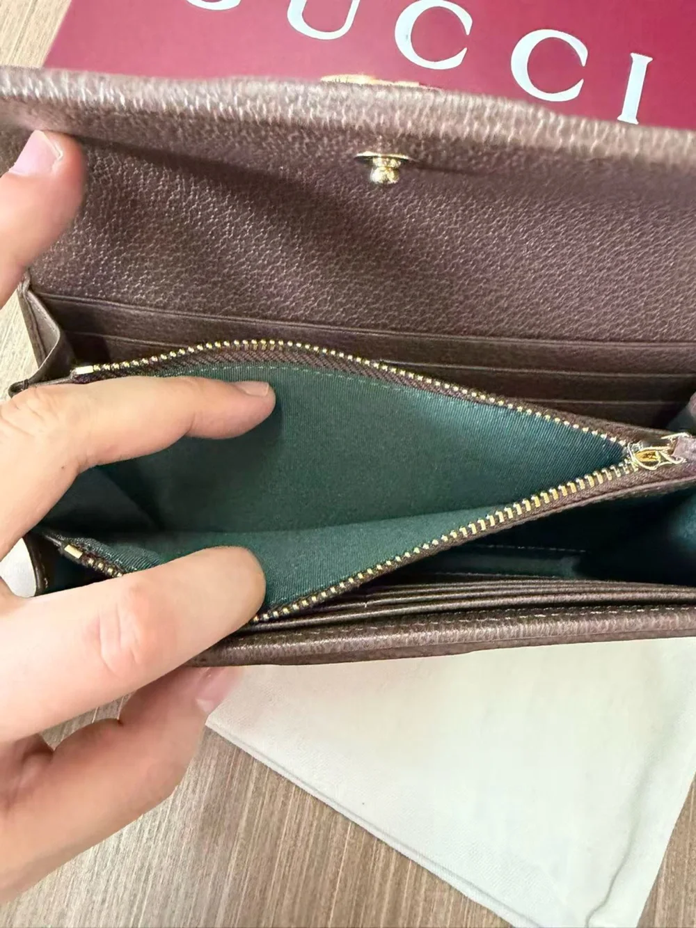 Gucci Beige GG Supreme Canvas Wallet with Green and Red Web